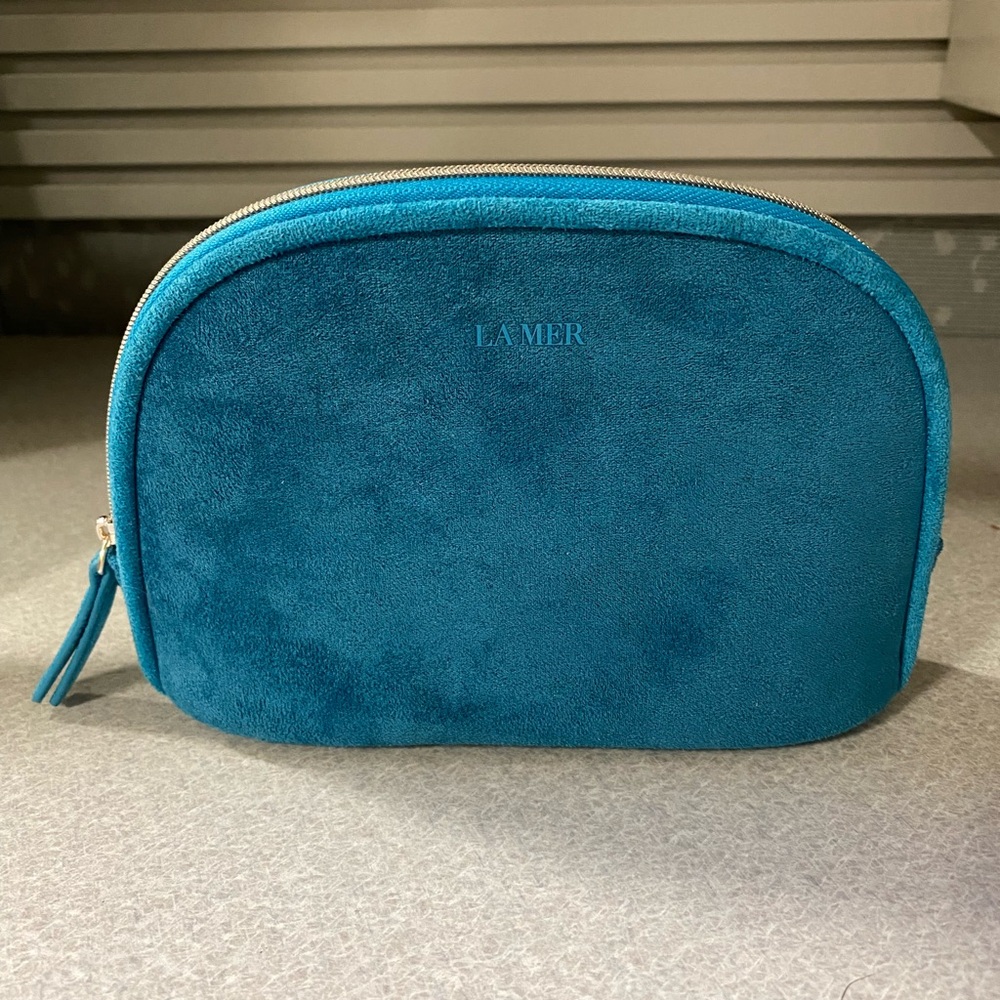 La Mer Teal Suede Cosmetic Bag